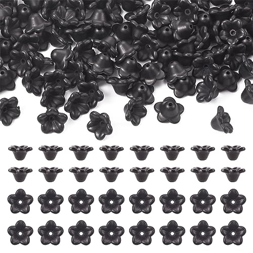 Beadthoven 100 Stück schwarze Blumen-Perlenkappen, 5 Petal, schwarze Blumen-Endkappen, blickdichte Harzblumen-Perlenkappen für DIY-Armbänder, Ohrringe, Halsketten, Schmuckherstellung, Loch: 1,5 mm Beadthoven 100 Stück schwarze Blumen-Perlenkappen, 5 Petal, schwarze Blumen-Endkappen, blickdichte Harzblumen-Perlenkappen für DIY-Armbänder, Ohrringe, Halsketten, Schmuckherstellung, Loch: 1,5 mm von BB Beadthoven