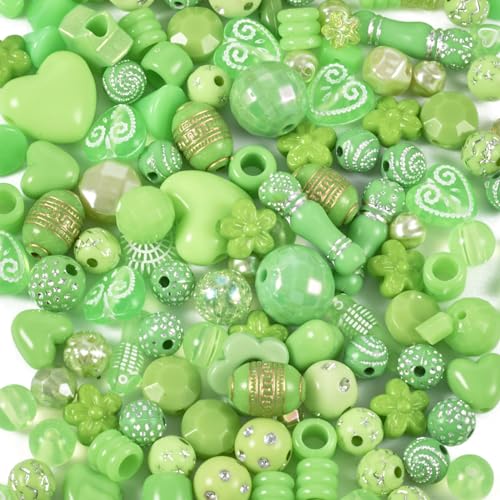 Beadthoven 100G Acryl Sortierte Perlen Bulks Blume Stern Herz Kawaii Acryl Lose Perlen für DIY Handwerk Armbänder Halsketten Handyketten, Grün von BB Beadthoven