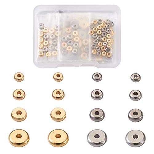 Beadthoven 120 Stück 304 Edelstahl flache runde Abstandshalter Perlen 4 mm/5 mm/6 mm/8 mm Metallscheibe Münzscheiben lose Perlen für Armbänder Schmuckherstellung 2 Farben von BB Beadthoven