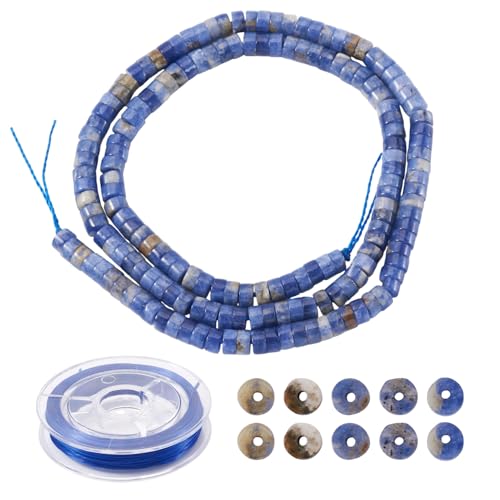 Beadthoven 149 Stück natürliche Sodalith-Scheibenperlen, Heishi-Edelsteinperlen, flache runde Steinperlen mit 1 Rolle elastischem Faden für Perlenarbeiten, Schmuckherstellung von BB Beadthoven
