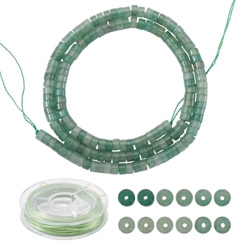 Beadthoven 173 Stück natürliche grüne Aventurin-Scheibenperlen, Heishi-Edelsteinperlen, flache runde Steinperlen mit 1 Rolle elastischem Faden für Perlenarbeiten, Schmuckherstellung von BB Beadthoven