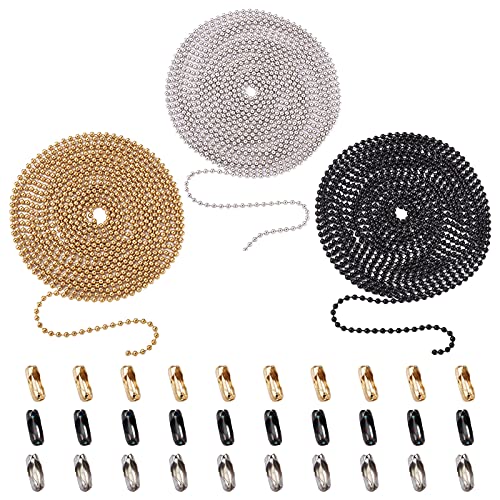 Beadthoven 2,4 mm Edelstahl-Kugelkette mit 10 m Kugelkette und 50 passenden Verbindungsstücken für Schmuckherstellung, 3 Farben von BB Beadthoven