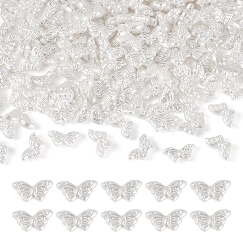 Beadthoven 200 Stück weiße Kunstperlen Schmetterling Perlen niedliche ABS-Kunststoffperlen Bulk für Schmuckherstellung DIY Basteln Armbänder Halsketten Ohrringe von BB Beadthoven