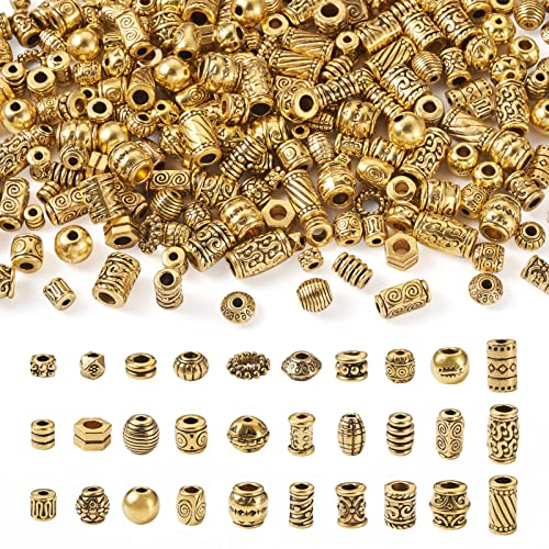 Beadthoven 300 Stück Legierungsperlen im tibetischen Stil, goldene Metallperlen für die Herstellung von Armbändern, ovale Röhre, runde Rondelle, Abstandshalter, lose Mischung, Metallperlen für von BB Beadthoven