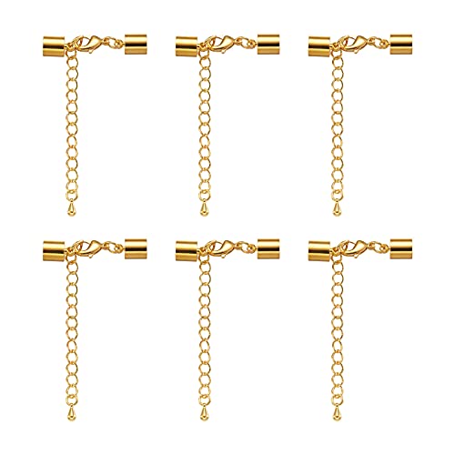 Beadthoven 5 Sets goldene Karabinerverschlüsse mit Kordelenden Messing Endkappen Verlängerung Kettenverbinder für 4/5/6 mm Gewinde Armbänder Halsketten Schmuckherstellung von BB Beadthoven