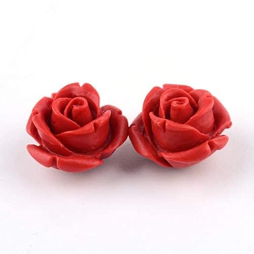 Beadthoven 50 Stück rote Rose Cinnabar Perlen Detail geschnitzte Blume Spacer Perlen 12,5 mm Rosenblätter Link Charms Perlen für Valentinstag Hochzeit Dekoration Verzierung Handwerk Loch: 1,5 mm von BB Beadthoven