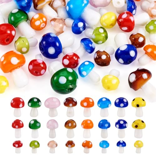 Beadthoven 64 Stück Lampwork-Pilzperlen - Bunte, Handgefertigte Abstandshalter für DIY-Armbänder, Basteln und Schmuckherstellung von BB Beadthoven