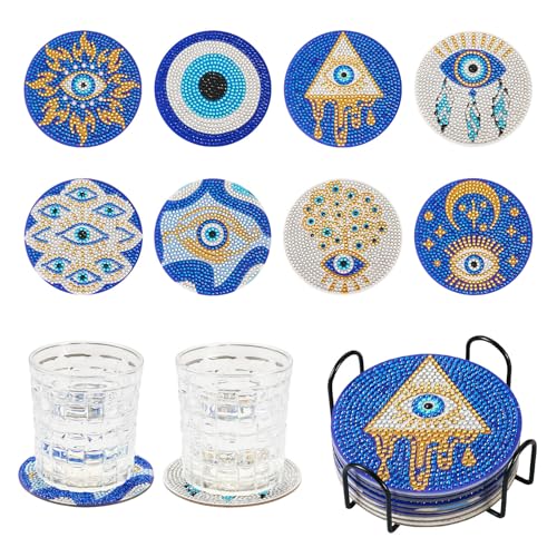 Beadthoven 8 Stück Böser Blick Diamant Malerei Untersetzer 5D DIY Diamant Kunst Tasse Matte Kits mit Werkzeugen für DIY Tasse Getränke Untersetzer Desktop Dekorationen von BB Beadthoven