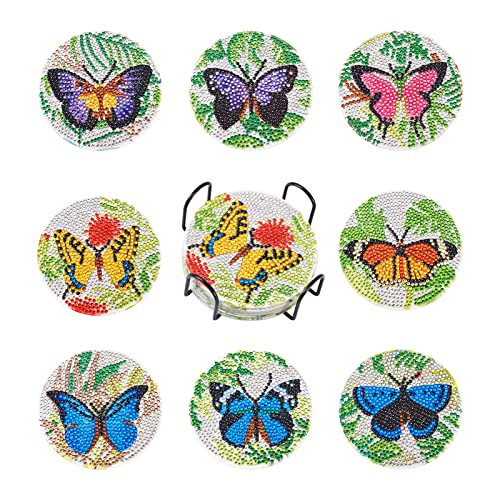 Beadthoven 8 Stück Diamant-Malerei Untersetzer mit Halter Schmetterling Diamant Kunst Tasse Matte Kits mit Werkzeug für DIY Tasse Getränke Untersetzer Desktop Dekorationen von BB Beadthoven