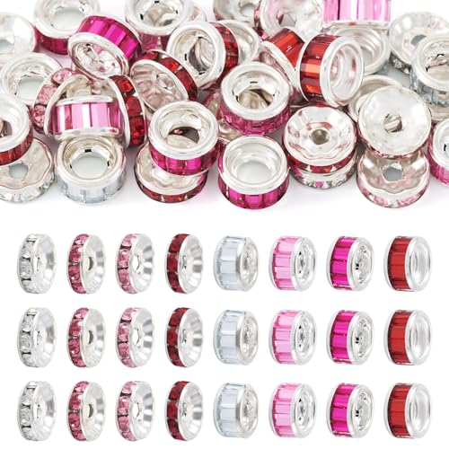 Beadthoven Abstandshalter aus Strasssteinen, 10 mm, versilberte Legierung, Rondelle, Glas, Diamant-Kristall-Abstandshalter für Armbänder, große Löcher, europäische Fokusperlen für Perlenstifte Beadthoven Abstandshalter aus Strasssteinen, 10 mm, versilberte Legierung, Rondelle, Glas, Diamant-Kristall-Abstandshalter für Armbänder, große Löcher, europäische Fokusperlen für Perlenstifte von BB Beadthoven