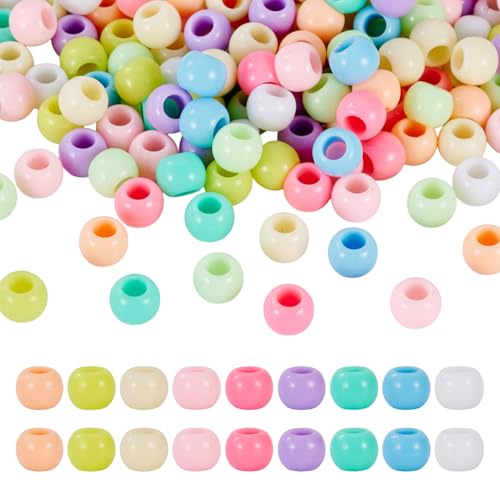 Beadthoven Acryl-Pony-Perlen mit großem Loch, Pastellfarben, rund, verschiedene Abstandshalter für Schmuckherstellung, Armbänder, Halsketten, Haare, Zöpfe, Stifte, 200 Stück von BB Beadthoven