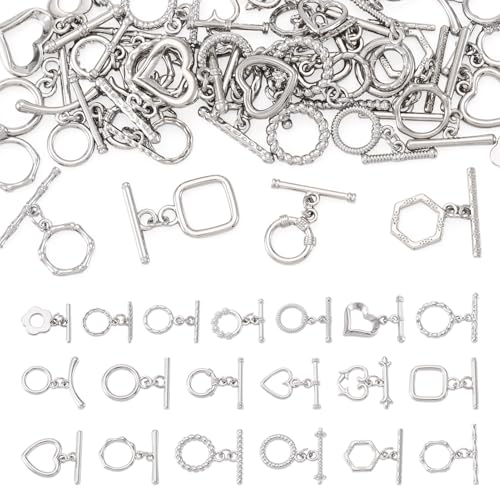 Beadthoven Knebelverschlüsse aus platinierter Legierung, Herz, rund, Schmuckverschluss, T-Verschluss, OT-Endverschluss, Verbindungsstücke für Halsketten, Armbänder, Fußkettchen, Schmuckherstellung von BB Beadthoven