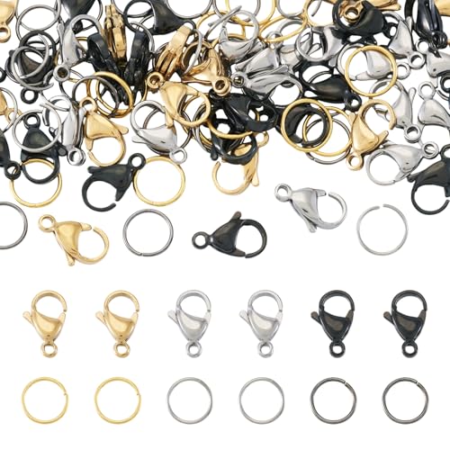 Beadthoven Offene Binderinge und Karabinerverschlüsse, Edelstahl, Anlaufschutz, Haken mit 10 mm Schmuck-O-Ringen für Schmuckherstellung, Armbänder, Halsketten, DIY-Reparatur, 60 Stück von BB Beadthoven