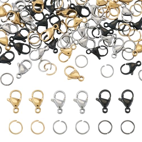 Beadthoven Offene Binderinge und Karabinerverschlüsse, Edelstahl, läuft nicht an, Haken mit 7 mm Schmuck-O-Ringen für Schmuckherstellung, Armbänder, Halsketten, DIY-Reparatur, 60 Stück von BB Beadthoven