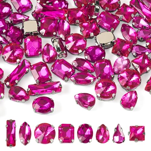 Beadthoven Strasssteine zum Aufnähen, 8 Stile, facettierte Kristall-Strasssteine mit 4 Löchern, Messing-Krappenfassung, flache Rückseite, für mehrsträngige Glieder, Kleidungsstücke, Nähen, Handwerk von BB Beadthoven