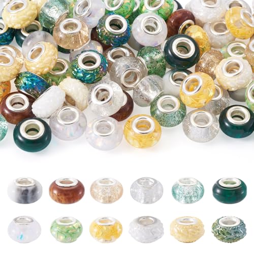 Beadthoven europäische Harzperlen, 12 Farben, funkelnde Rondelle, 5 mm großes Loch, Perlen mit Messingkernen für Bastelarbeiten, Weihnachtsdekoration, Armbänder, Schmuckherstellung, 72 Stück von BB Beadthoven