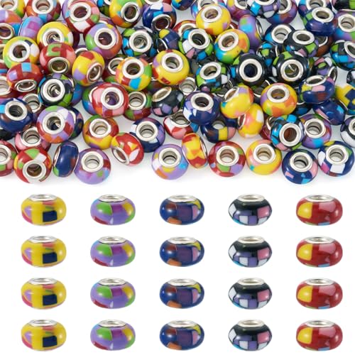 Beadthoven europäische Perlen mit großem Loch, 5 Farben, Bohemian-Stil, Kunstharz-Perlen mit Messingkern, 4,8 mm großes Loch für selbstgemachte Halsketten, Armbänder, Schmuckherstellung, 100 Stück von BB Beadthoven