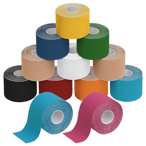 BB Sport 12 Rollen Kinesiologie Tape 5 cm x 5 m Viele Farben E-Book Anwendungsbroschüre Physio Tape Set Elastisch Wasserfest Muskelstraffende Bänder, Farbe:bunt von BB Sport