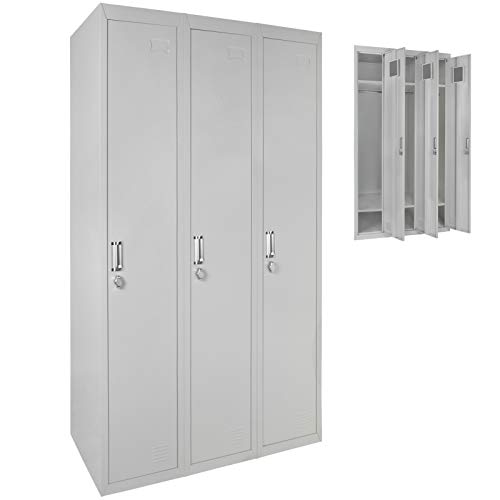 Dreifach Spind Schließfachschrank Metallschrank Garderobenschrank 180 x 90 x 50 cm ; Grau-Grau OHNE Schlösser von BB Sport