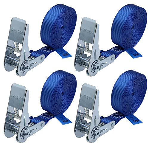 Spanngurt mit Ratsche Zurrgurt 4er Set Ratschengurt DIN EN 12195-2 blau 4 m oder 6 m, 25 mm breit - belastbar bis 800 kg, 4er Pack 2.5 cm x 6 m von BB Sport
