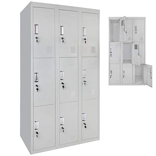 Spind Schließfachschrank Metallschrank Umkleideschrank Metallspind Lagerschrank Mehrzweckschrank 9 Fächer 180 x 90 x 50 cm, Farbe:Grau-Grau von BB Sport