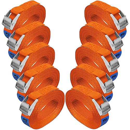 Zurrgurt Spanngurt Befestigungsgurt Klemmverschluss Befestigungsriemen orange - belastbar bis 250 kg DIN EN 12195-2, 10er Pack 2.5 cm x 2.5 m von BB Sport