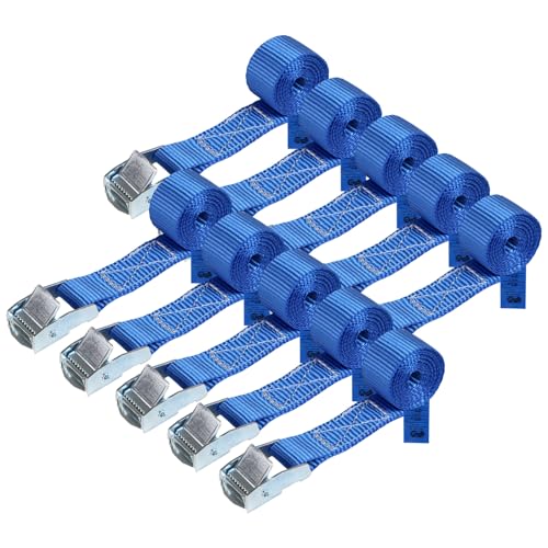 Zurrgurt Spanngurt belastbar bis 250 kg DIN EN 12195-2 Befestigungsgurt Klemmverschluss Befestigungsriemen blau verschiedene Längen Stückzahlen, 10er Pack 2.5 cm x 1 m von BB Sport