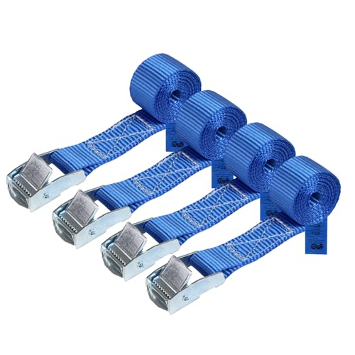 Zurrgurt Spanngurt belastbar bis 250 kg DIN EN 12195-2 Befestigungsgurt Klemmverschluss Befestigungsriemen blau verschiedene Längen Stückzahlen, 4er Pack 2.5 cm x 1 m von BB Sport