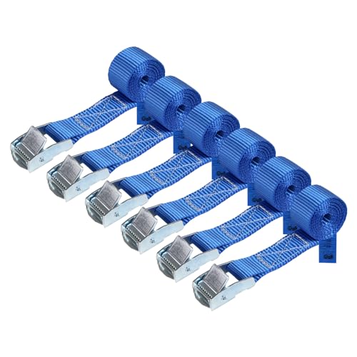 Zurrgurt Spanngurt belastbar bis 250 kg DIN EN 12195-2 Befestigungsgurt Klemmverschluss Befestigungsriemen blau verschiedene Längen Stückzahlen, 6er Pack 2.5 cm x 1 m von BB Sport