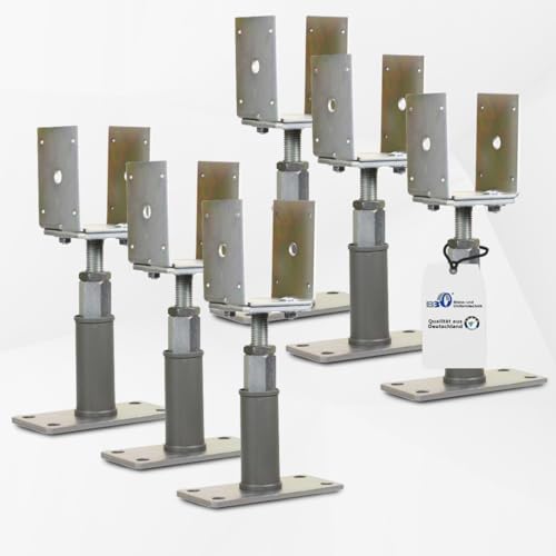 BB STANZ Pfostenträger (6 Stück) Stützfuß Bodenfuß Betonfuß höhenverstellbar verstellbar mit Lasche Bodenplatte 160 x 80 x 6 mm Trägerplatte 80 x 80 x 6 mm von BB Stanz- und Umformtechnik