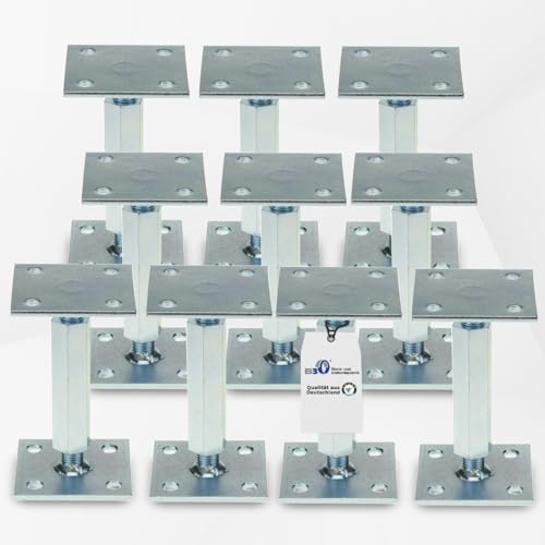 Pfostenträger höhenverstellbar (10 Stück) Boden/ Trägerplatte 100 x 100 x 5 mm Stützenfuß Stützfuß Bodenfuß Betonfuß mit Gewindemuffe verstellbar, Rechts-Linksgewinde Pfostenträger höhenverstellbar (10 Stück) Boden/ Trägerplatte 100 x 100 x 5 mm Stützenfuß Stützfuß Bodenfuß Betonfuß mit Gewindemuffe verstellbar, Rechts-Linksgewinde von BB Stanz- und Umformtechnik