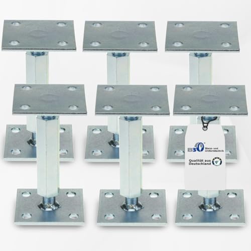 Pfostenträger höhenverstellbar (6 Stück) Boden/ Trägerplatte 100 x 100 x 5 mm Stützenfuß Stützfuß Bodenfuß Betonfuß mit Gewindemuffe verstellbar, Rechts-Linksgewinde Pfostenträger höhenverstellbar (6 Stück) Boden/ Trägerplatte 100 x 100 x 5 mm Stützenfuß Stützfuß Bodenfuß Betonfuß mit Gewindemuffe verstellbar, Rechts-Linksgewinde von BB Stanz- und Umformtechnik