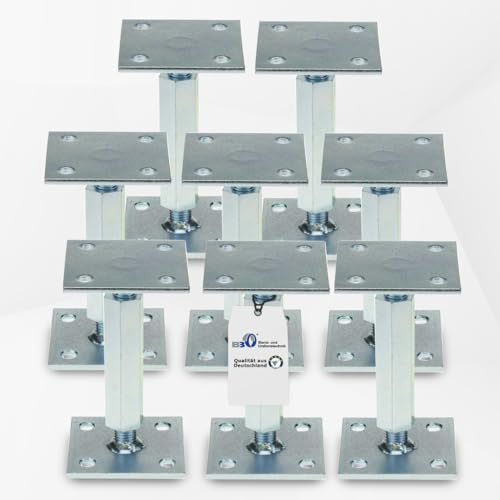 Pfostenträger höhenverstellbar (8 Stück) Boden/ Trägerplatte 100 x 100 x 5 mm Stützenfuß Stützfuß Bodenfuß Betonfuß mit Gewindemuffe verstellbar, Rechts-Linksgewinde Pfostenträger höhenverstellbar (8 Stück) Boden/ Trägerplatte 100 x 100 x 5 mm Stützenfuß Stützfuß Bodenfuß Betonfuß mit Gewindemuffe verstellbar, Rechts-Linksgewinde von BB Stanz- und Umformtechnik