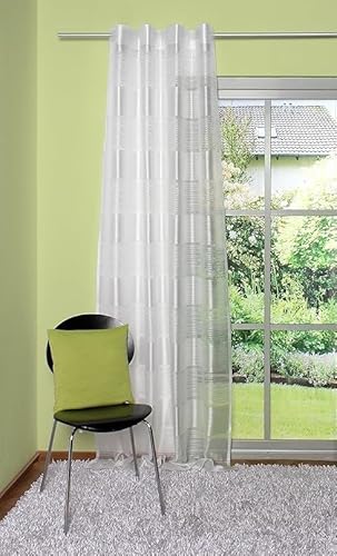 BB-Toy-Trades Fertigschal mit Kräuselband Kombibandschal Gardine Vorhang Fenstergardine gestreift 1 Stück Weiss Halbtransparent mit Querstreifen BxH: 140 x 245 cm von BB-Toy-Trades