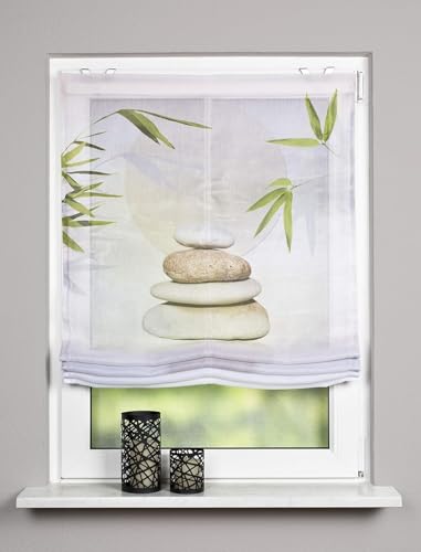 Raffrollo Gardine Raffgardine Bändchenrollo Vorhang Batist OHNE Haken für Fenster in Natur Steine Bambus 1 Stück BxH: 60 x 140 cm von BB-Toy-Trades