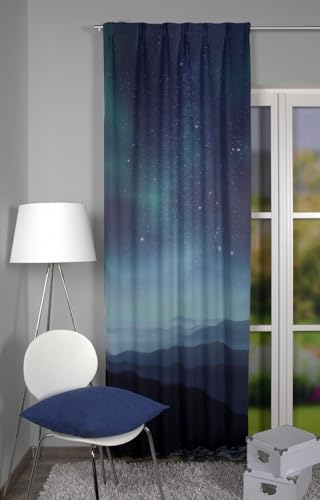 BB-Toy-Trades Verdunklungsvorhang Fertigschal mit Kräuselband Multifunktionsband Kombibandschal Gardine Vorhang Fenstergardine Samtvorhang Blickdicht Blau 1 Stück BxH 120 x 245 cm Motiv Polarlicht von BB-Toy-Trades