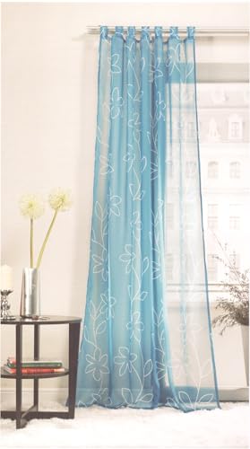 Fertigschal mit Schlaufen Gardine Schlaufenschal Vorhang mit Blumen Transparent BxH 140x245cm 1 Stück Blau mit Blumen von BB-Toy-Trades