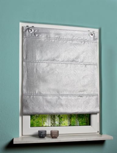 Magnetrollo Raffrollo Fenster-Gardine Raffgardine Ösenrollo Vorhang Dekostoff mit Kreisen und Blende Lurex MIT Fensterhaken in Farbe Natur Silber 1 Stück BxH: 60 x 130 cm von BB-Toy-Trades