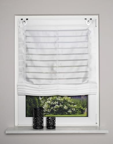 Raffrollo Fenster-Gardine Raffgardine Ösenrollo Vorhang Dekostoff mit Querstreifen und Blende OHNE Fensterhaken in Farbe Wollweiss 1 Stück BxH: 95 x 140 cm von BB-Toy-Trades