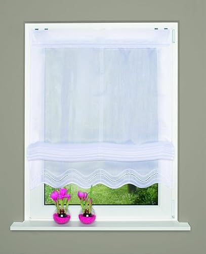 Raffrollo Gardine Raffgardine Bändchenrollo mit Stickerei Vorhang Ösenrollo Batist OHNE Haken für Fenster in Weiss halbtransparent 1 Stück BxH: 60 x 140 cm Raffrollo Gardine Raffgardine Bändchenrollo mit Stickerei Vorhang Ösenrollo Batist OHNE Haken für Fenster in Weiss halbtransparent 1 Stück BxH: 60 x 140 cm von BB-Toy-Trades