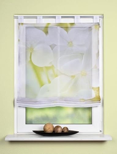 Schlaufenrollo Raffrollo Gardine Raffgardine Vorhang für Fenster in Weiss Grün Blumen halbtransparent 1 Stück BxH: 100 x 140 cm Schlaufenrollo Raffrollo Gardine Raffgardine Vorhang für Fenster in Weiss Grün Blumen halbtransparent 1 Stück BxH: 100 x 140 cm von BB-Toy-Trades