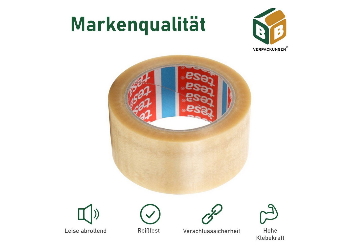 BB-Verpackungen Paket-Klebeband Tesa PVC Klebeband (5 cm x 66 m) transparent von BB-Verpackungen