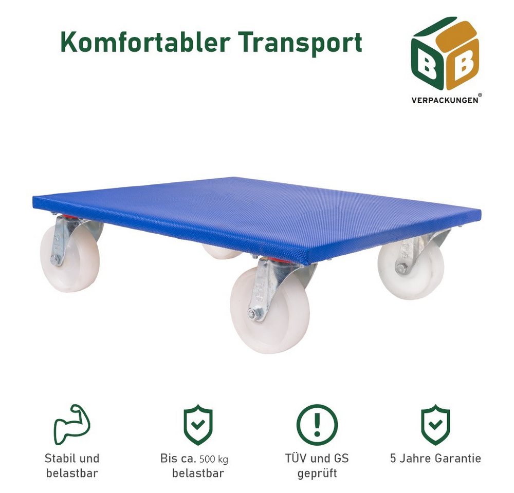 BB-Verpackungen Transportroller Möbelroller, (1-St), 600 x 500 x 165 mm, 500 kg, spurloses Rollverhalten von BB-Verpackungen