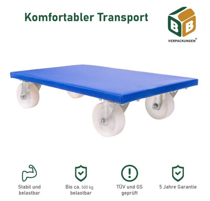 BB-Verpackungen Transportroller Möbelroller S, (10-St), 600 x 350 x 145 mm, 500 kg, spurloses Rollverhalten von BB-Verpackungen