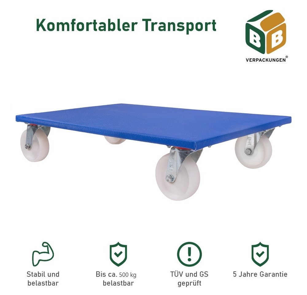 BB-Verpackungen Transportroller Möbelroller, (12-St), 800 x 500 x 165 mm, 500 kg, spurloses Rollverhalten von BB-Verpackungen