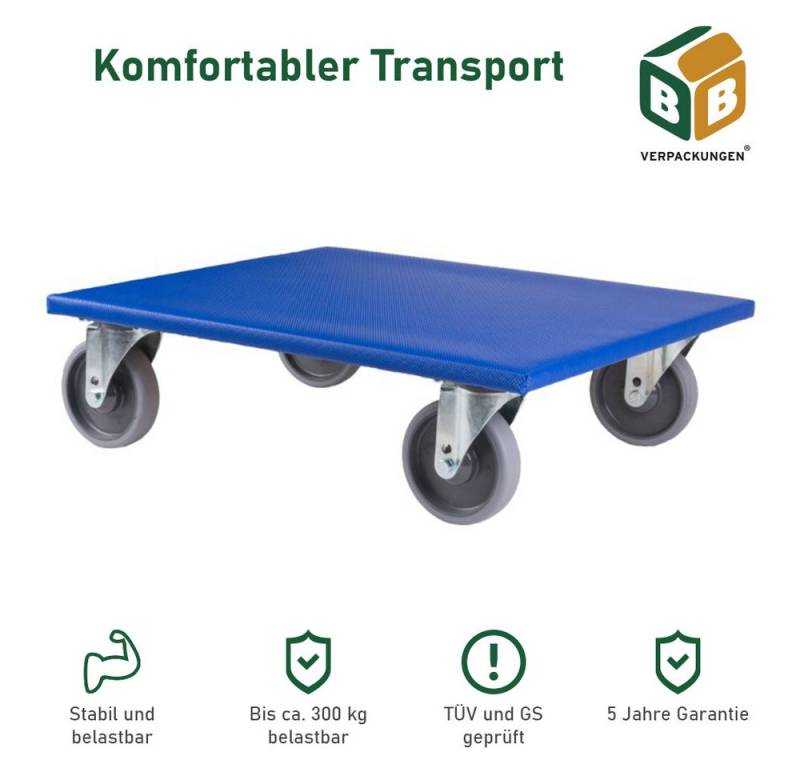 BB-Verpackungen Transportroller Möbelroller L, (2-St), 800 x 500 x 165 mm, 300 kg, spurloses Rollverhalten von BB-Verpackungen