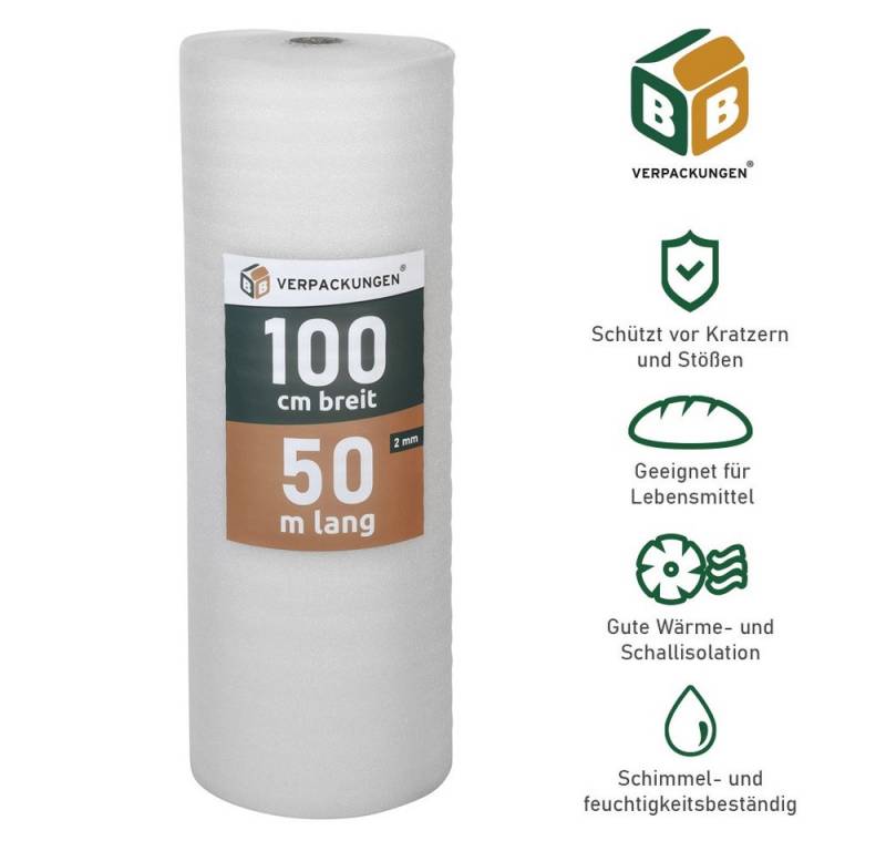 BB-Verpackungen Trittschalldämmfolie Trittschalldämmung 2 mm PE-Schaumfolie, 2 mm Stärke, 50 m² von BB-Verpackungen