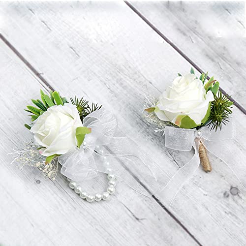 BBAOO 2 Stücke Rose Boutonniere, Blume Handgelenk Corsage, Boutonniere Braut, Boutonniere Bräutigam, für Hochzeiten, Tänze, Bankette, Jubiläen von BBAOO