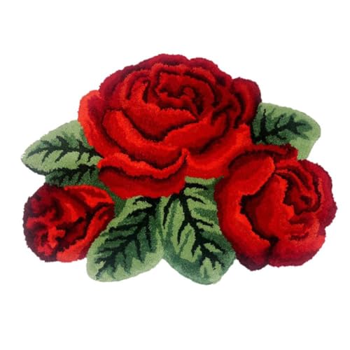 BBASILIYSD Teppich in Rosenform, rote Rose, Badematte, rutschfest, saugfähig, Blumen-Badteppich, weiche Matte für die Badewanne von BBASILIYSD
