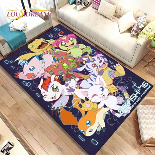 BBAUER Cartoon Digimon Adventure Muster Druck Flanell Teppich Türmatte Dekoration rutschfeste Fußmatte B379 120×180CM von BBAUER
